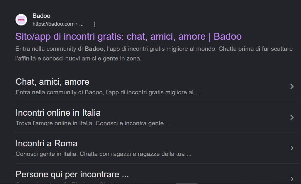 Risultato di Google per Badoo: sito e app di incontri gratis
